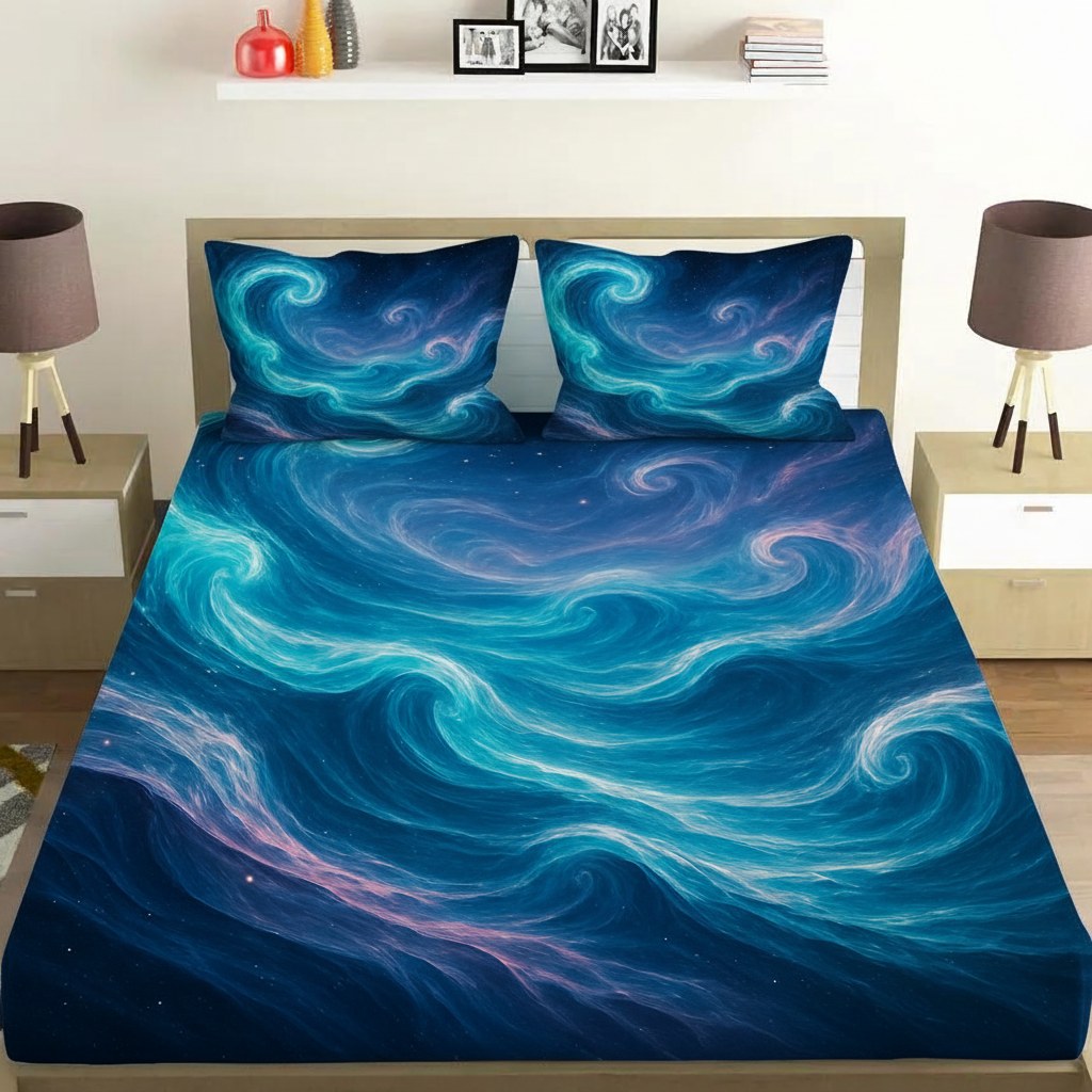 Cosmic Wave Surrealism unique gift bedsheet and pillow cover combos