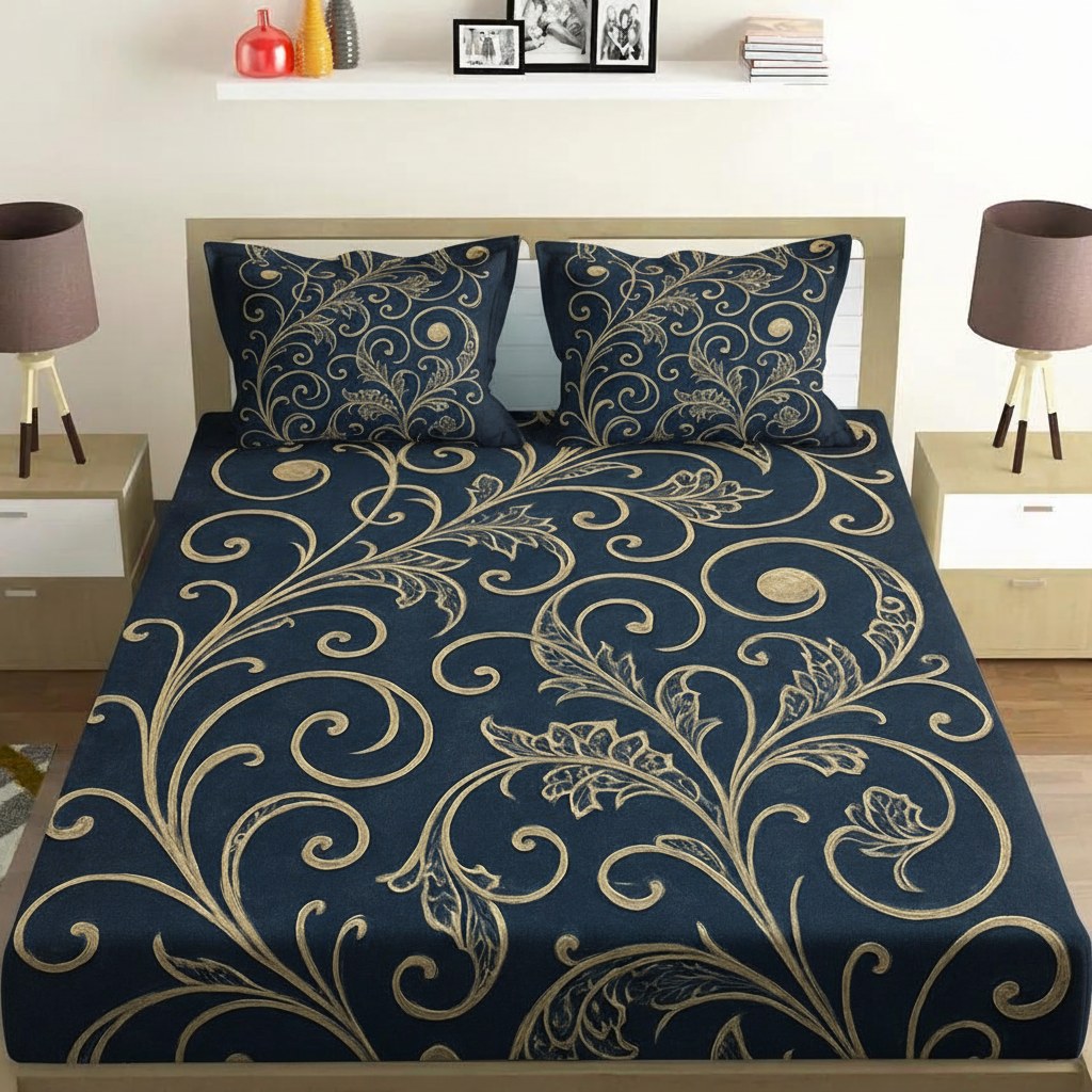 Tendril Filigree Cascade comfortable double bedsheet with 2 pillow covers