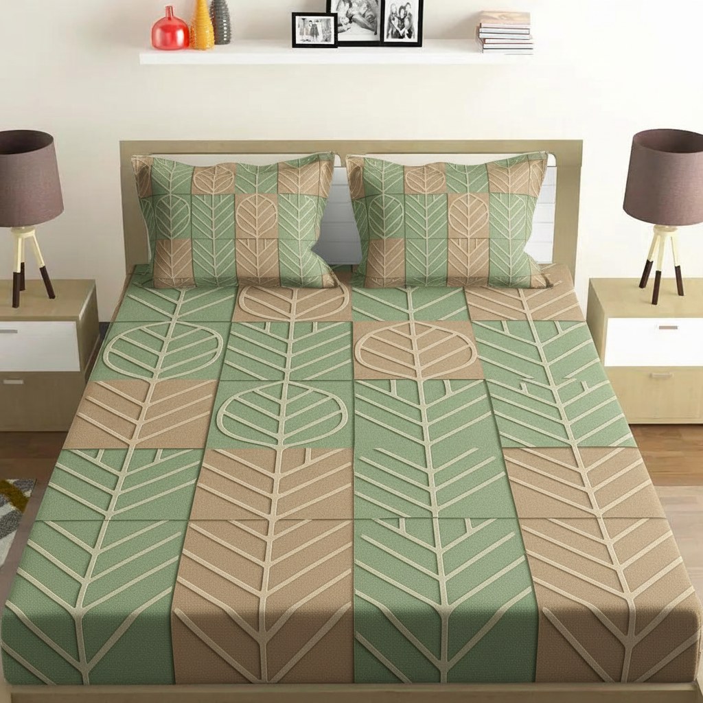 Venation Mosaic Grid soft cotton bedsheet and pillow cover sets