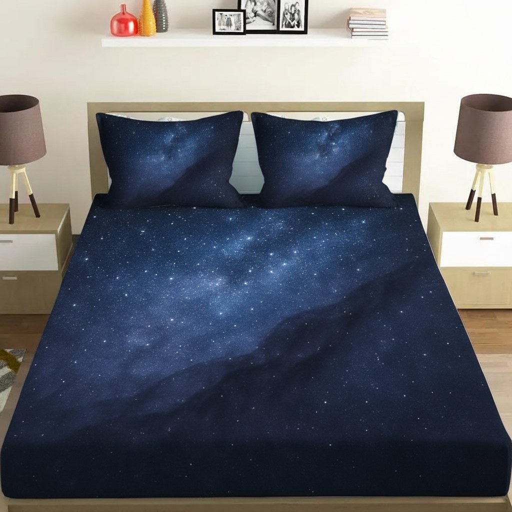 Midnight Starfield Veil comfortable double bedsheet with 2 pillow covers