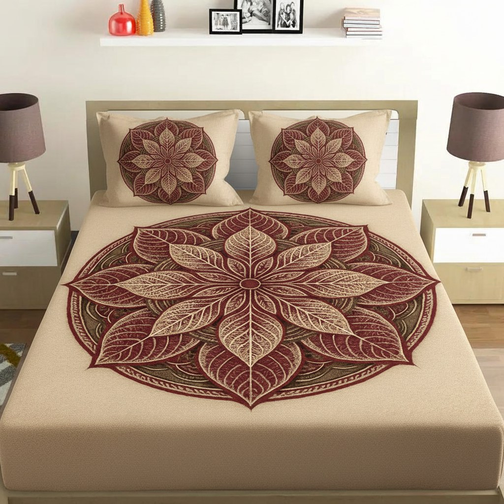 Leaf Vein Mandala premium quality bedsheet sets