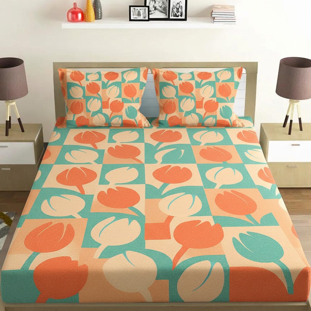 Bud Cluster Mosaic custom bedsheet sets with 2 pillow covers
