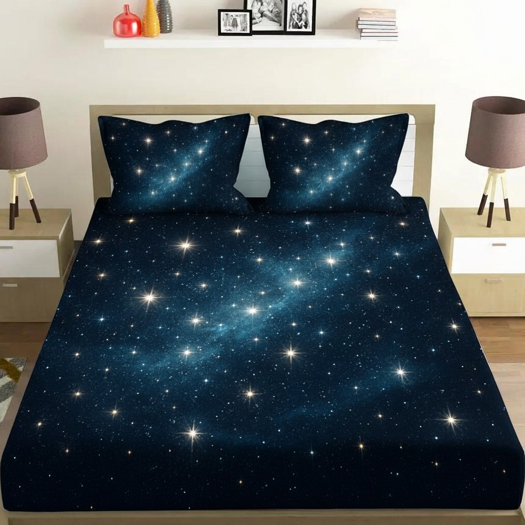 Radiant Star Field Mirage custom bedsheet sets with 2 pillow covers
