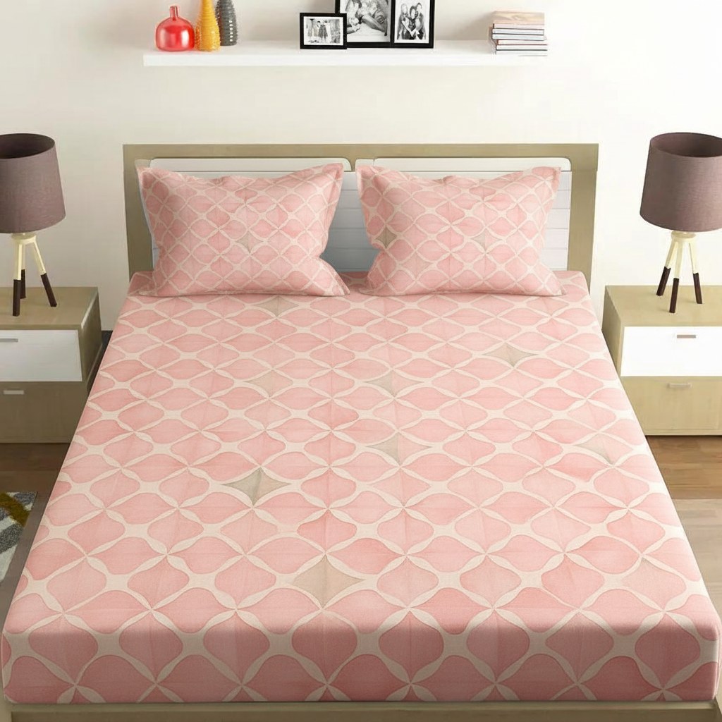 Ripple Blossom Grid designer printed bedsheets with matching pillow covers