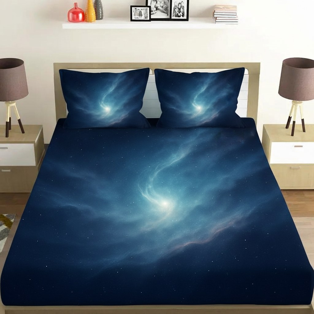 Stardust Veil Aurora designer printed bedsheets with matching pillow covers