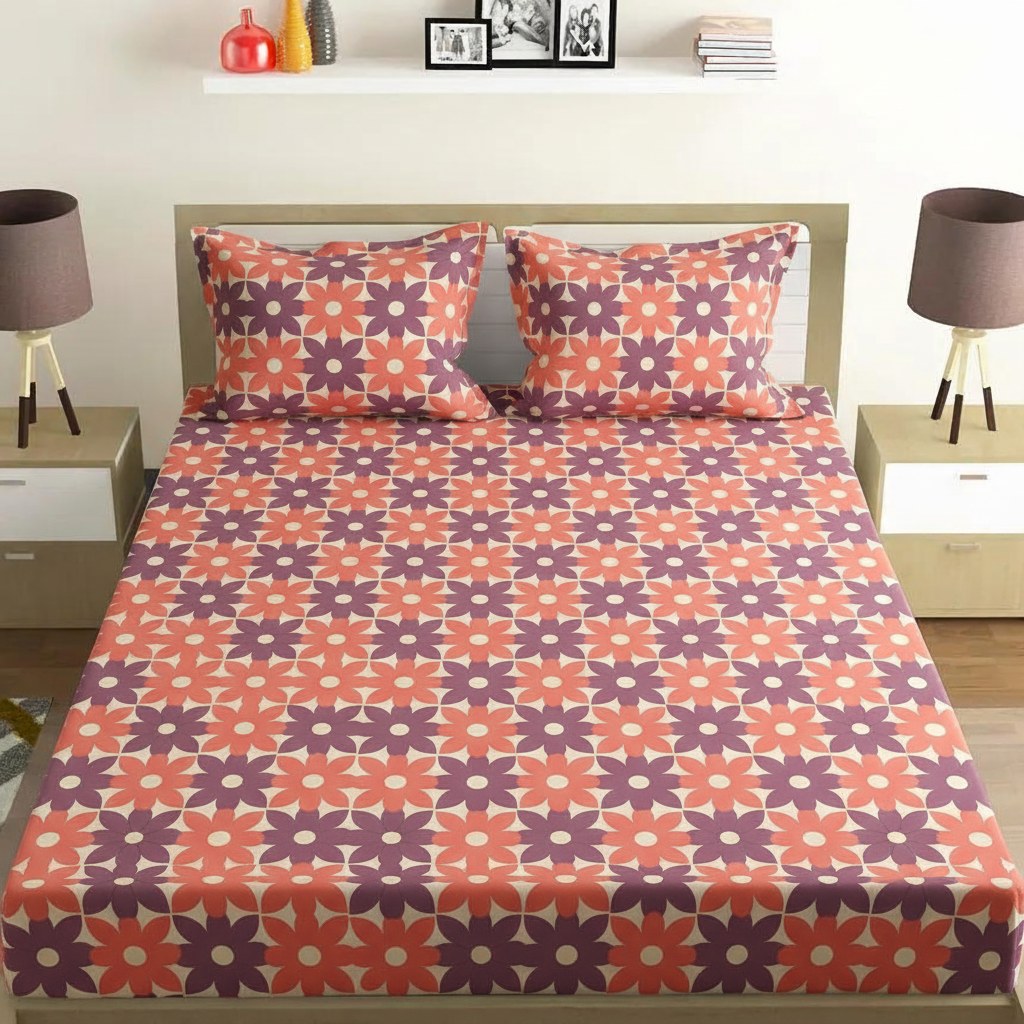 Blossom Ripple Grid comfortable double bedsheet with 2 pillow covers