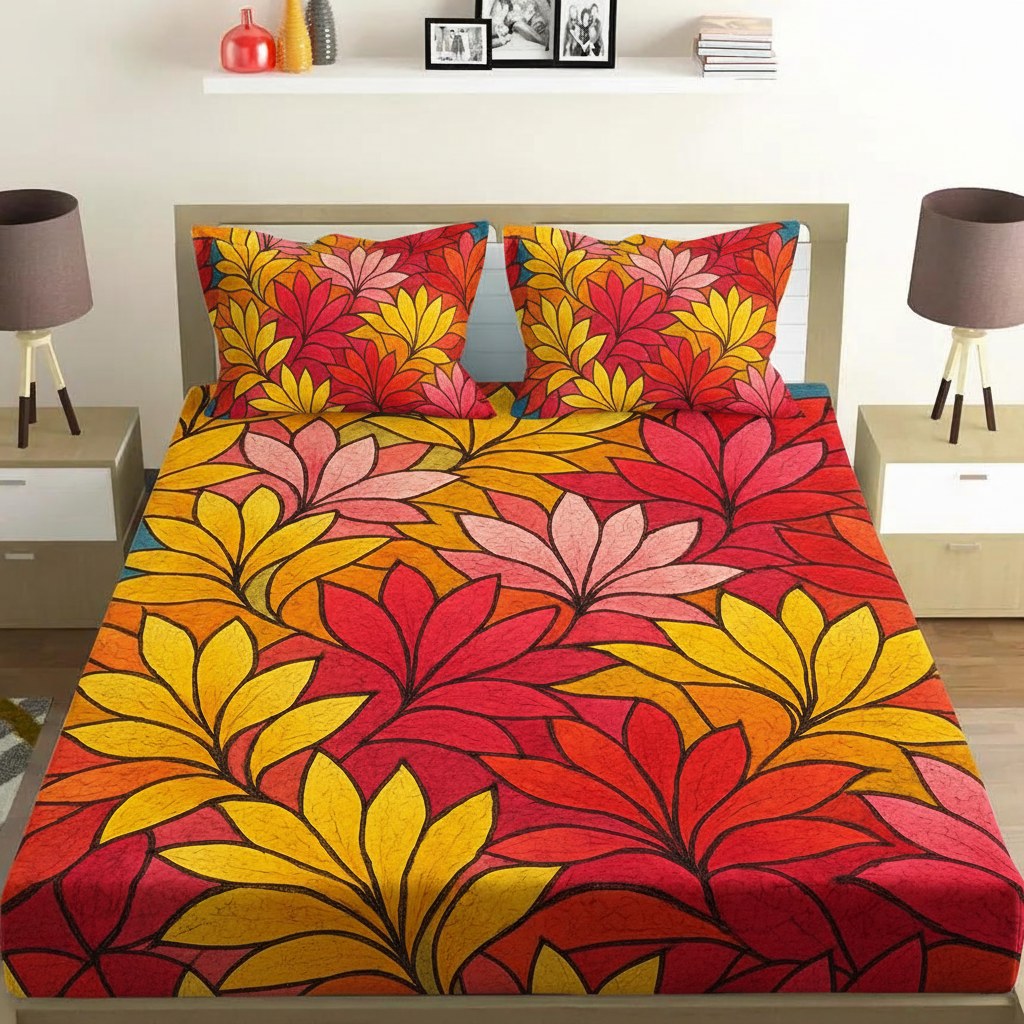Petal Mosaic Flow comfortable double bedsheet with 2 pillow covers