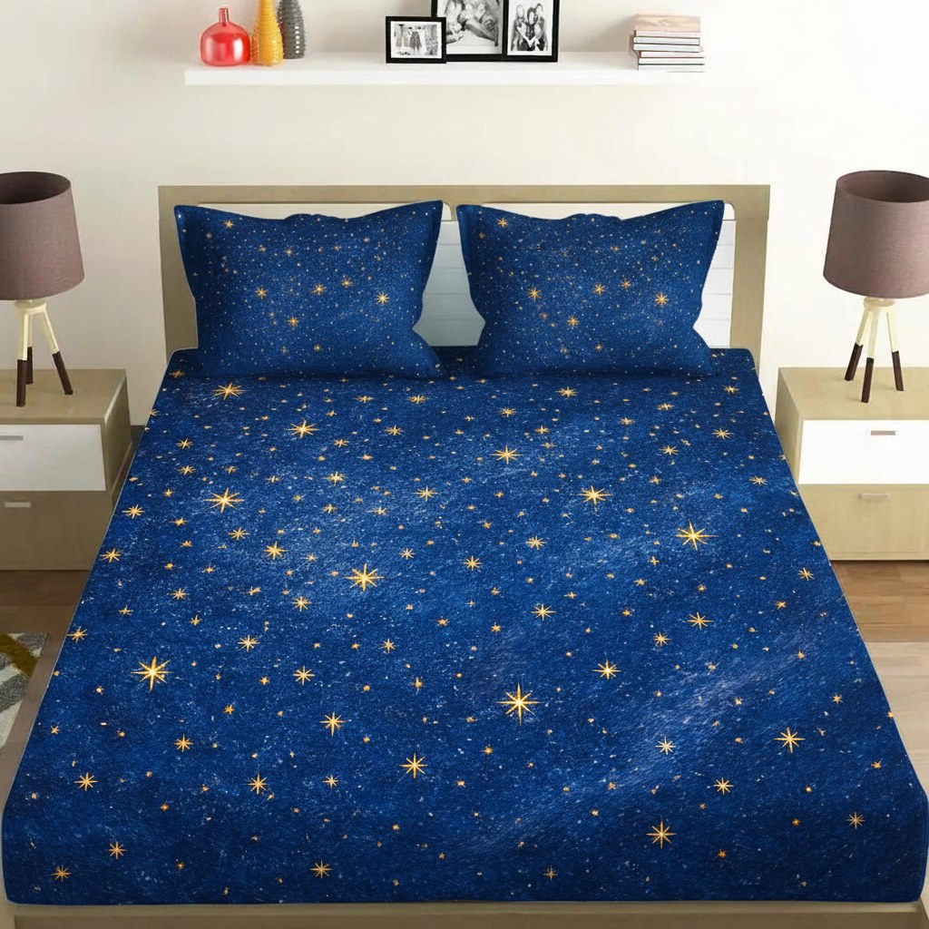 Radiant Star Field Symphony comfortable double bedsheet with 2 pillow covers