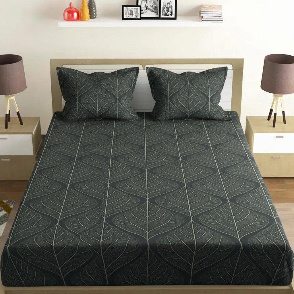 Leaf Vein Geometry comfortable double bedsheet with 2 pillow covers