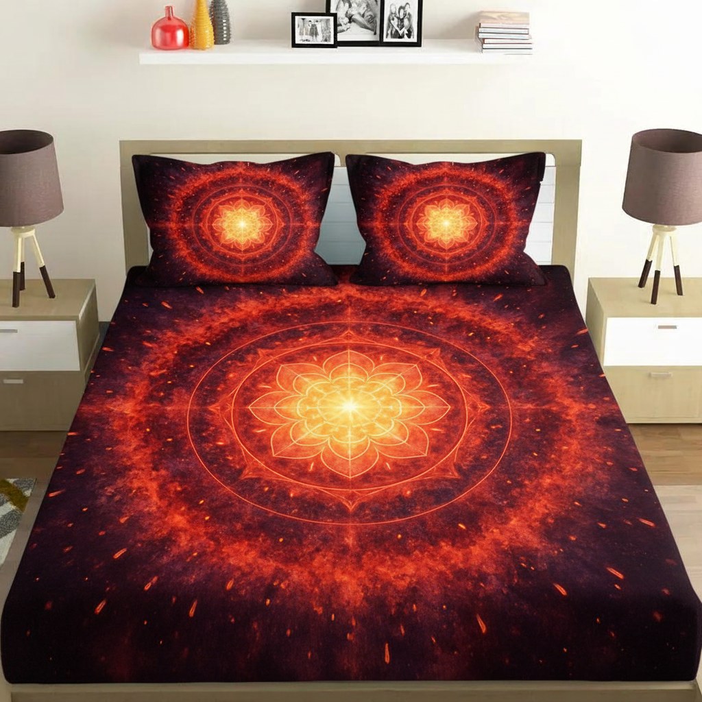 Supernova Glow Mandala Poster custom bedsheet sets with 2 pillow covers