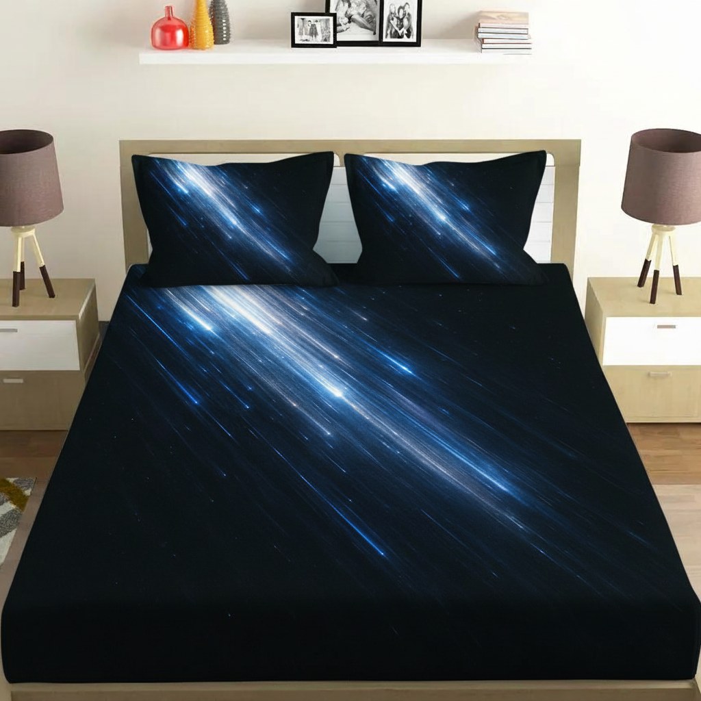 Photon Rain Cascade designer printed bedsheets with matching pillow covers