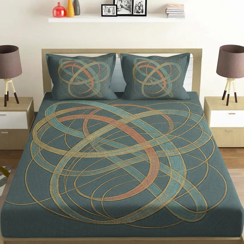 Celestial Ribbon Mosaic comfortable double bedsheet with 2 pillow covers