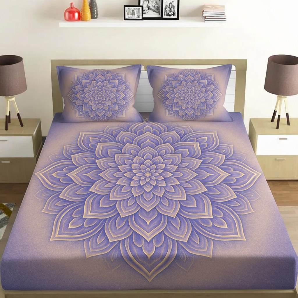 Petal Ripple Mandala designer printed bedsheets with matching pillow covers