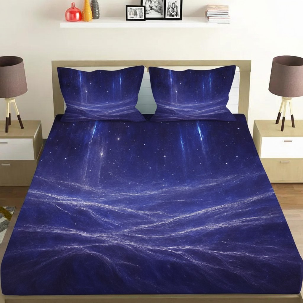 Photon Rain Over Filament Fields designer printed bedsheets with matching pillow covers
