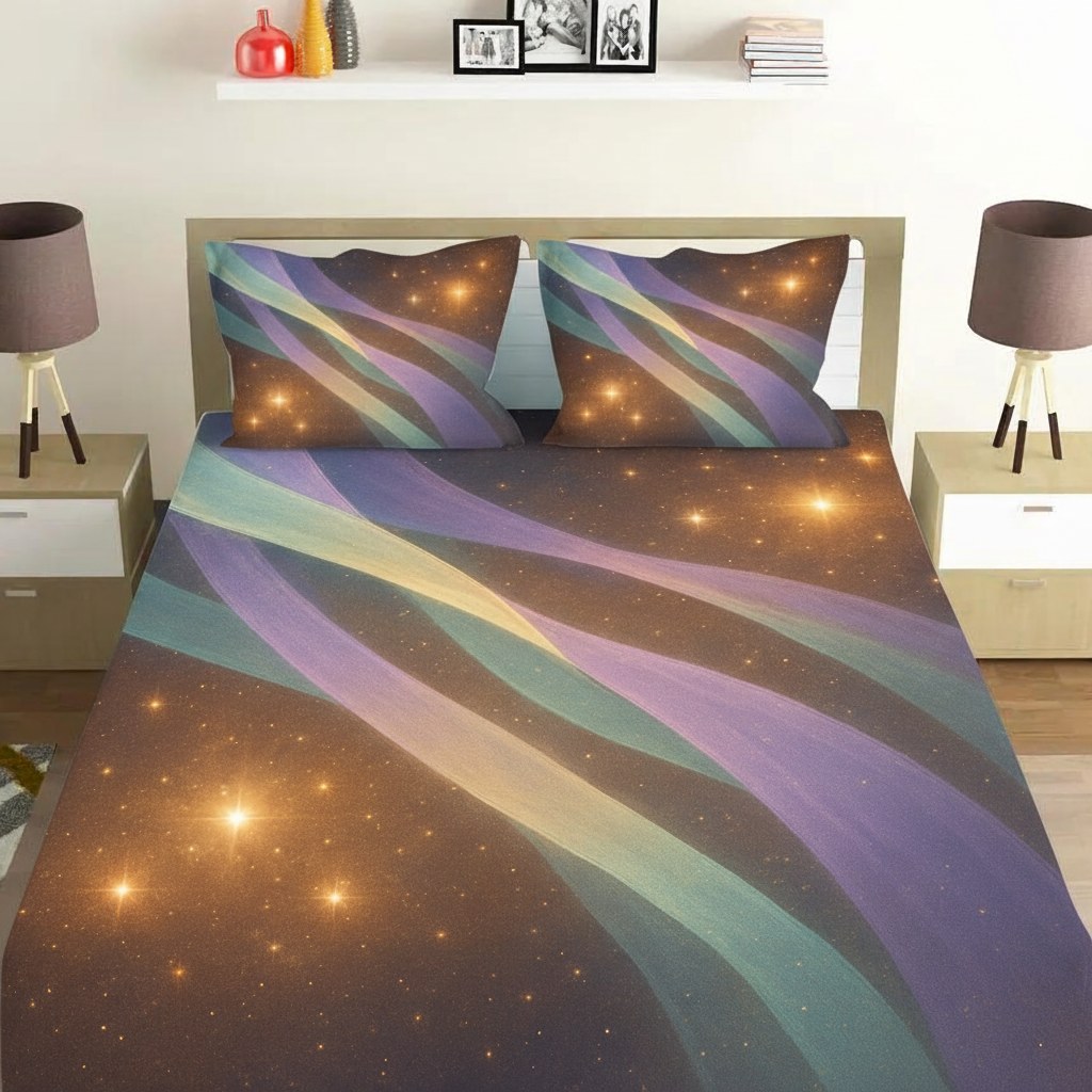 Auroral Ribbon Over Starbirth soft cotton bedsheet and pillow cover sets