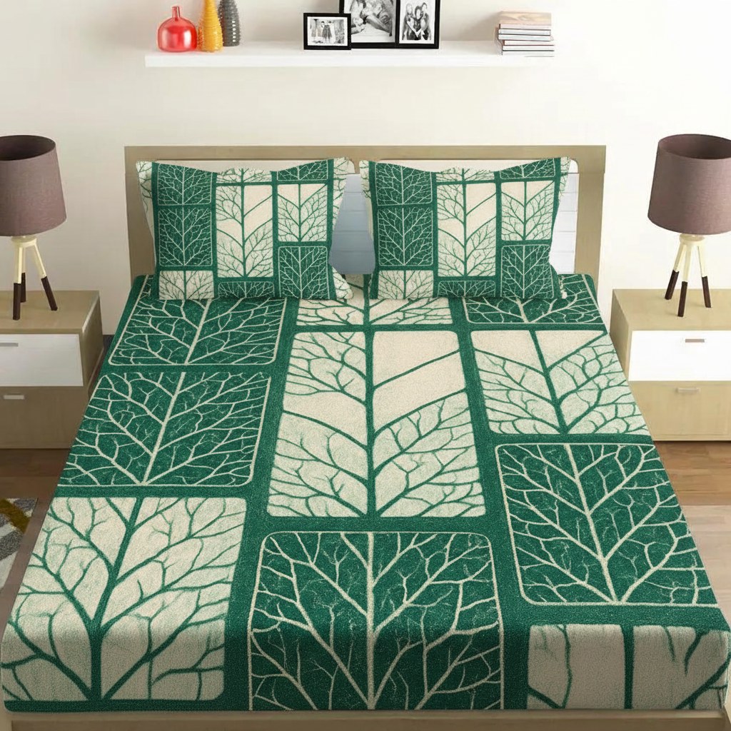 Leaf Vein Lace Grid custom bedsheet sets with 2 pillow covers