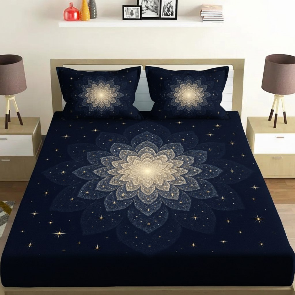 Starlit Fractal Bloom premium quality bedsheet sets