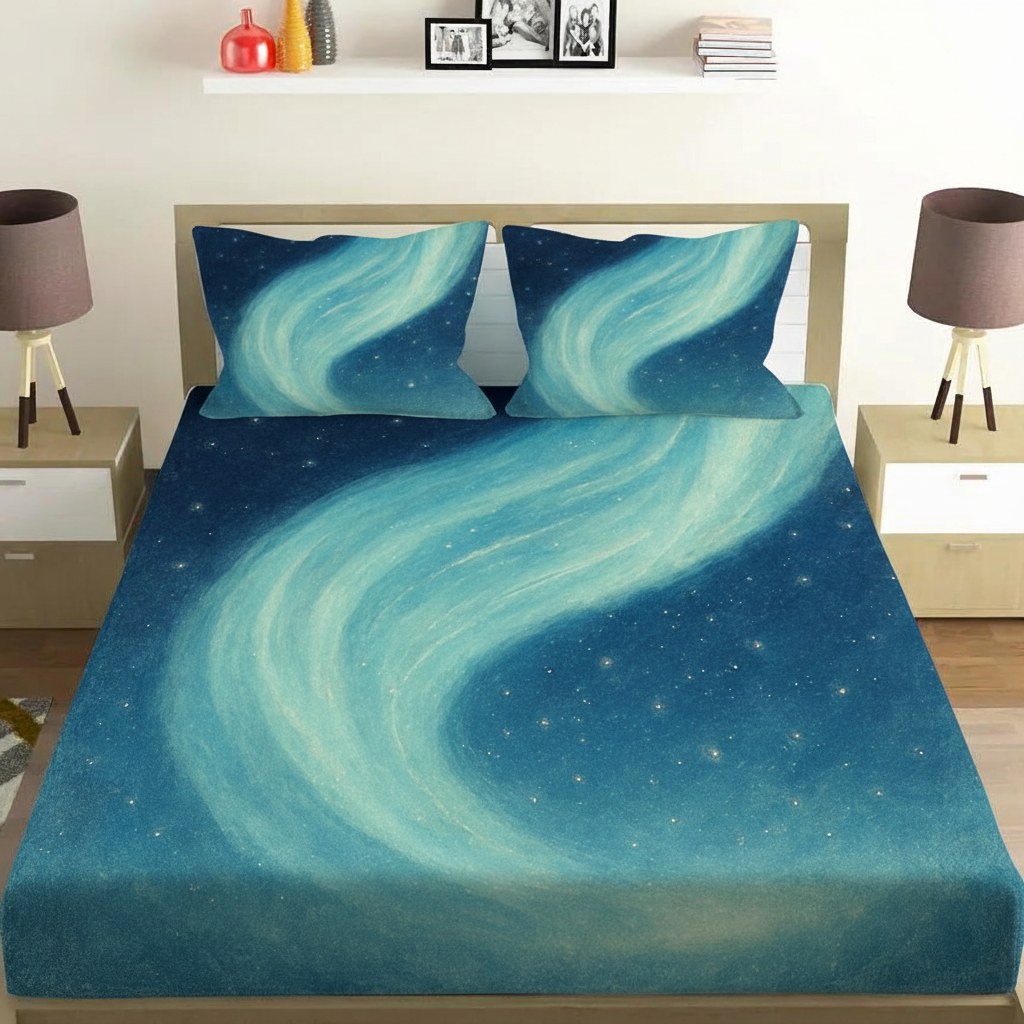 Aurora Veil Starstream designer printed bedsheets with matching pillow covers
