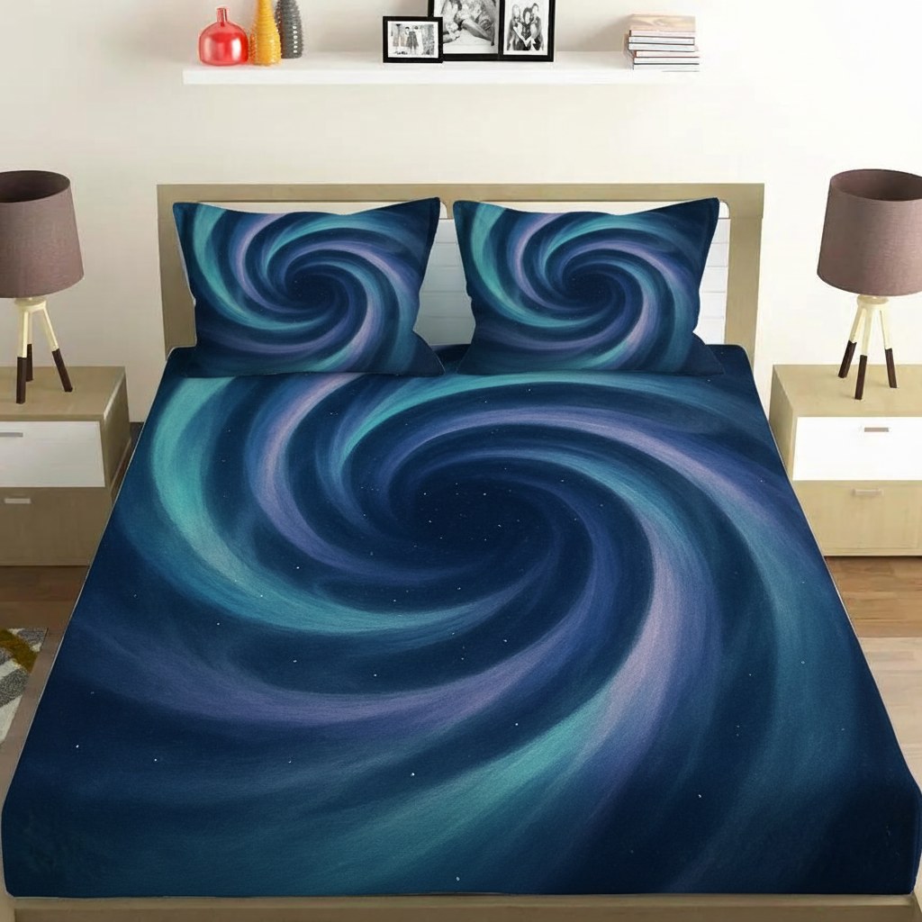 Aurora Spiral Echo designer printed bedsheets with matching pillow covers