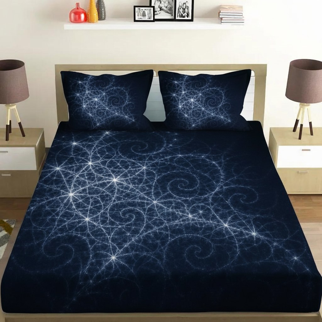 Starlace Fractal Drift soft cotton bedsheet and pillow cover sets