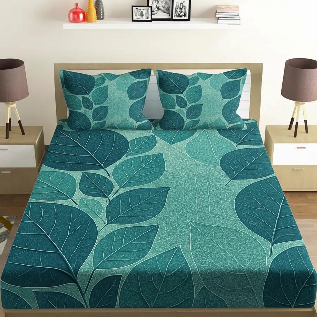 Fractaled Leaf Mosaic soft cotton bedsheet and pillow cover sets