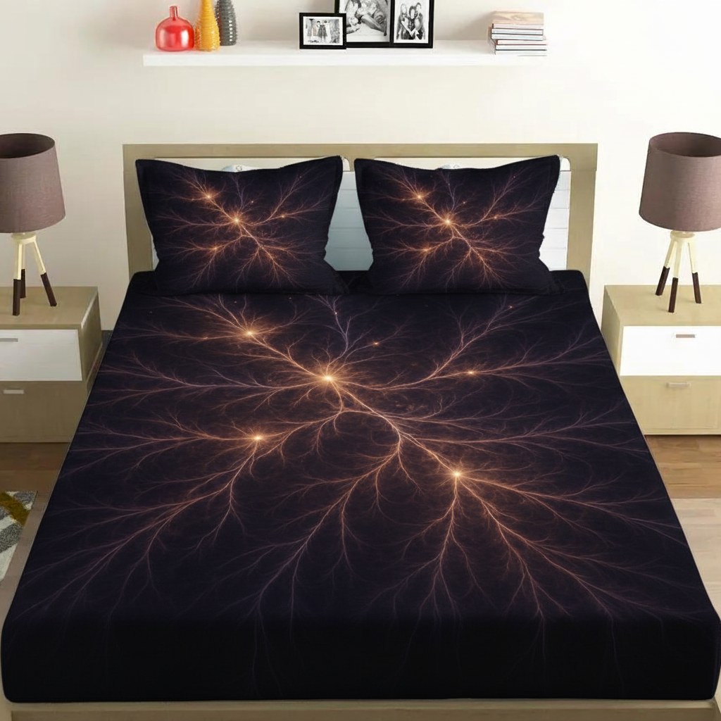 Fractal Cosmic Web Bloom unique gift bedsheet and pillow cover combos