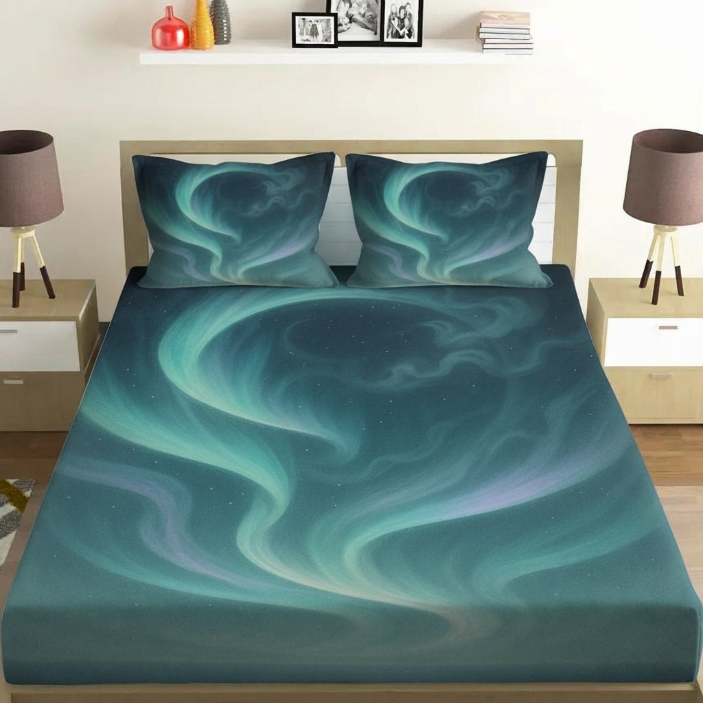 Aurora Drift Halo custom bedsheet sets with 2 pillow covers