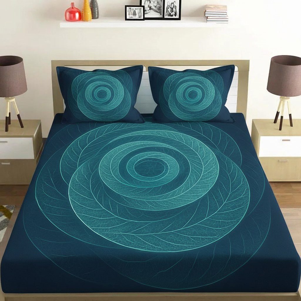 Orbiting Leaf Vein Rings soft cotton bedsheet and pillow cover sets