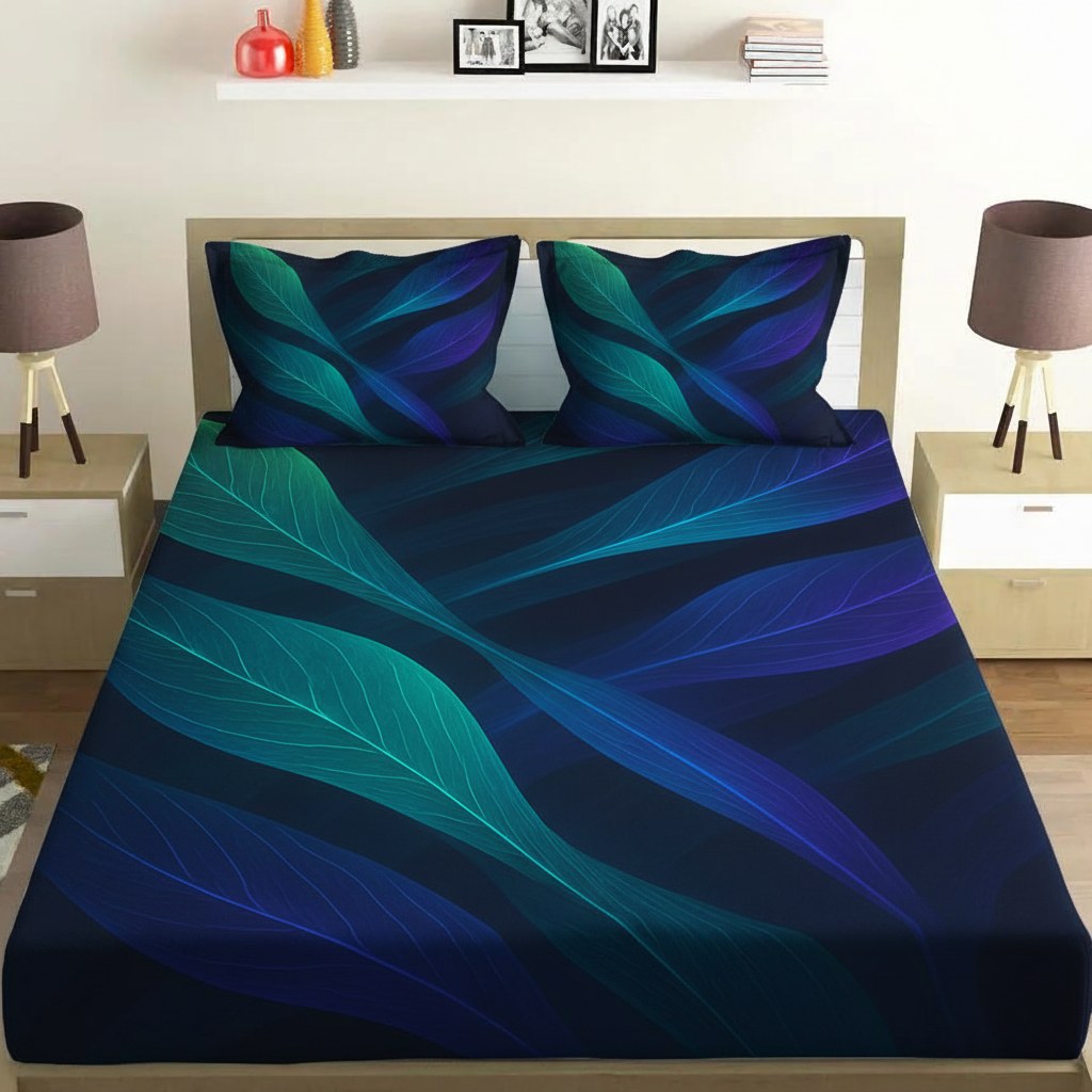Aurora Leaf Vein Flow designer printed bedsheets with matching pillow covers