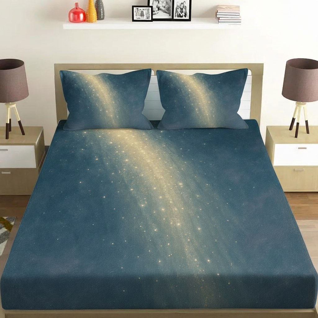 Starlight Cascade Veil soft cotton bedsheet and pillow cover sets