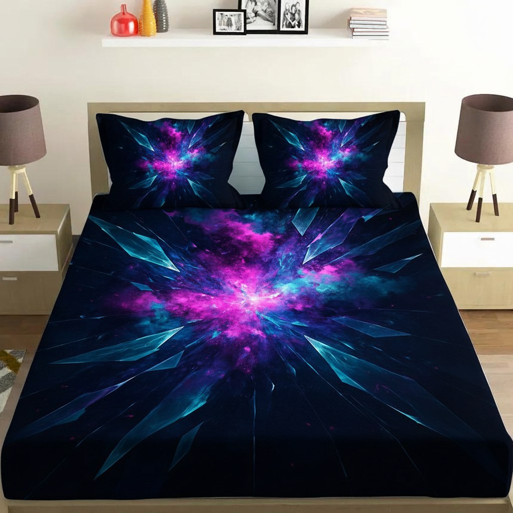 Quantum Nebula Fracture soft cotton bedsheet and pillow cover sets