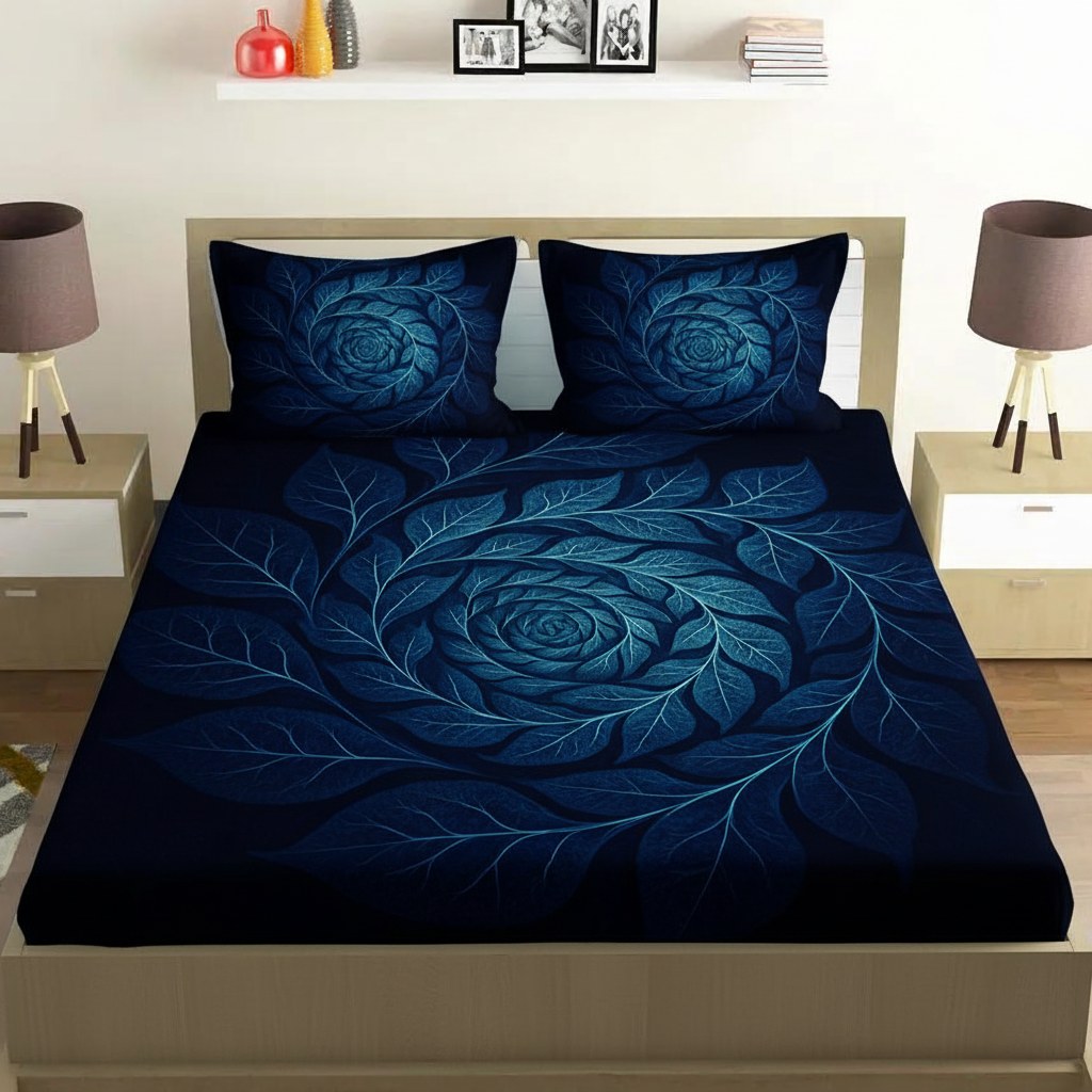 Fractal Leaf Galaxy comfortable double bedsheet with 2 pillow covers