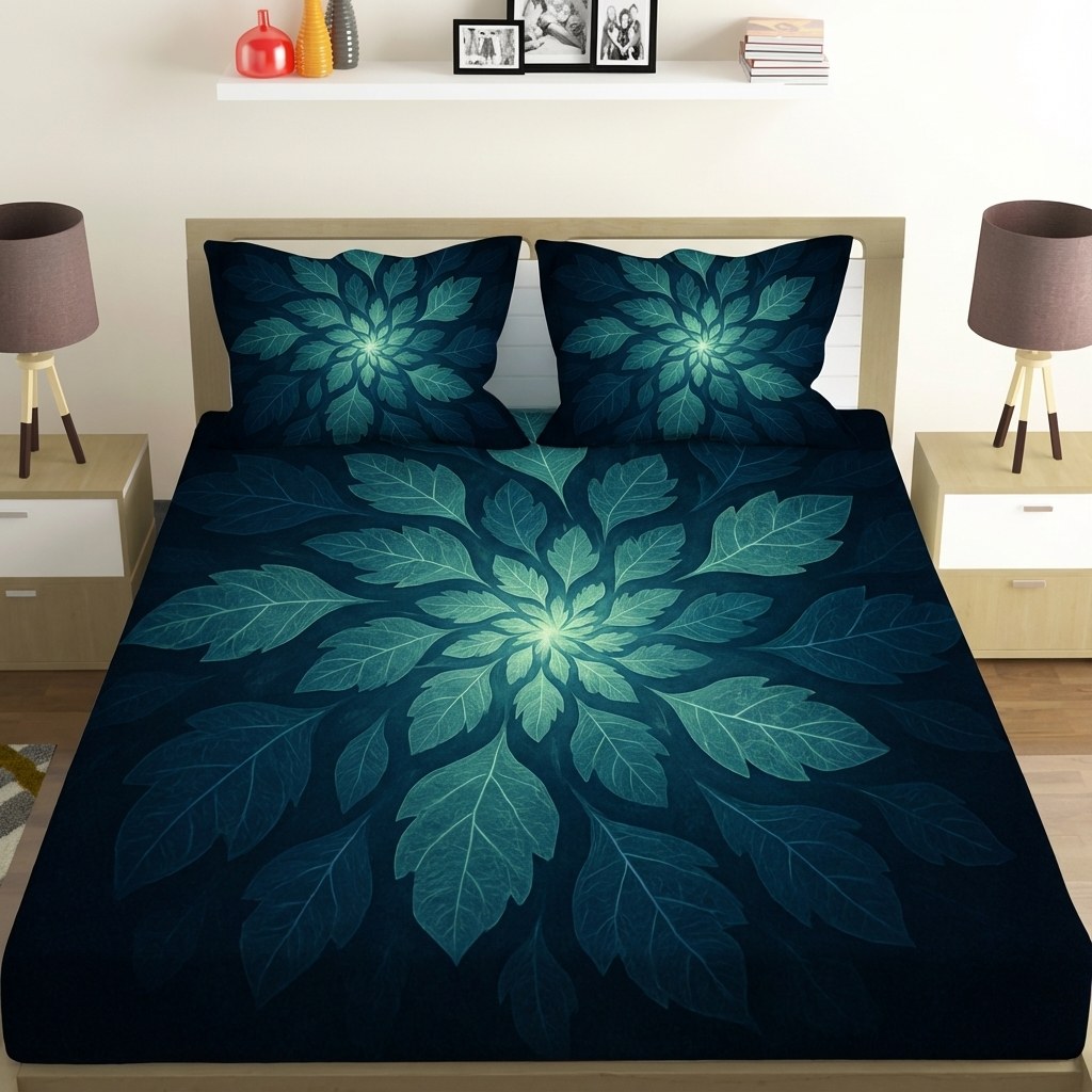 Fractal Leaf Nebula designer printed bedsheets with matching pillow covers