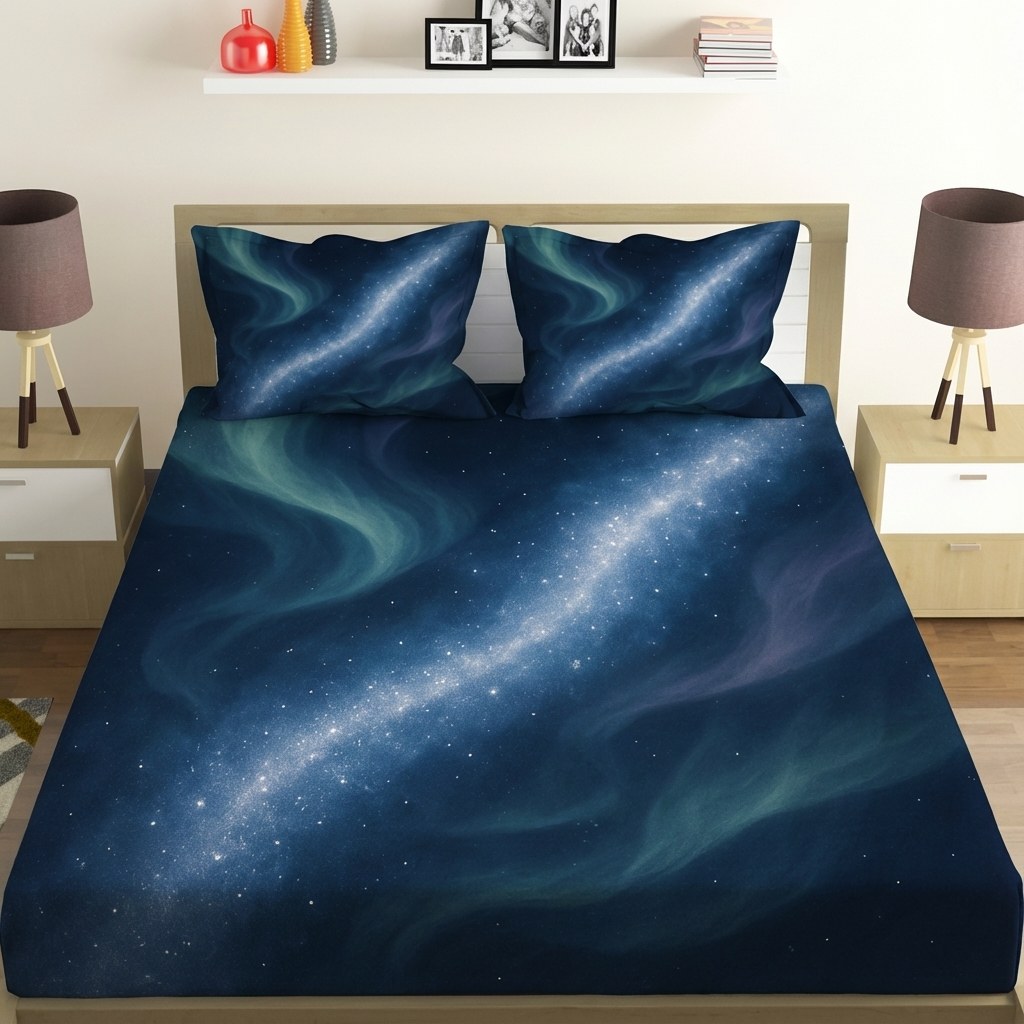 Aurora Veil Starstream comfortable double bedsheet with 2 pillow covers