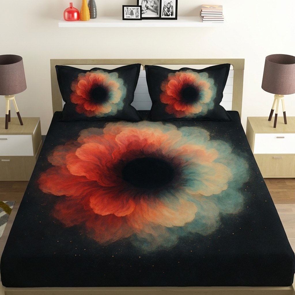 Chromatic Void Bloom comfortable double bedsheet with 2 pillow covers