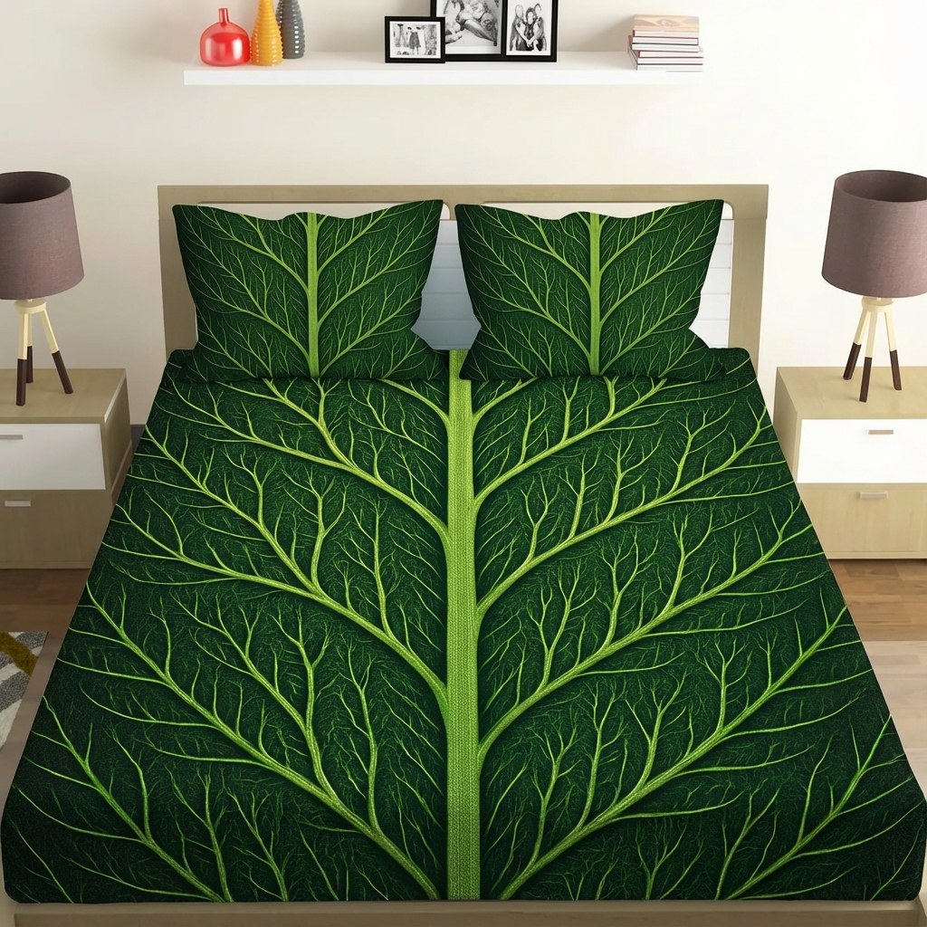 Fractal Leaf Vein Cascade comfortable double bedsheet with 2 pillow covers