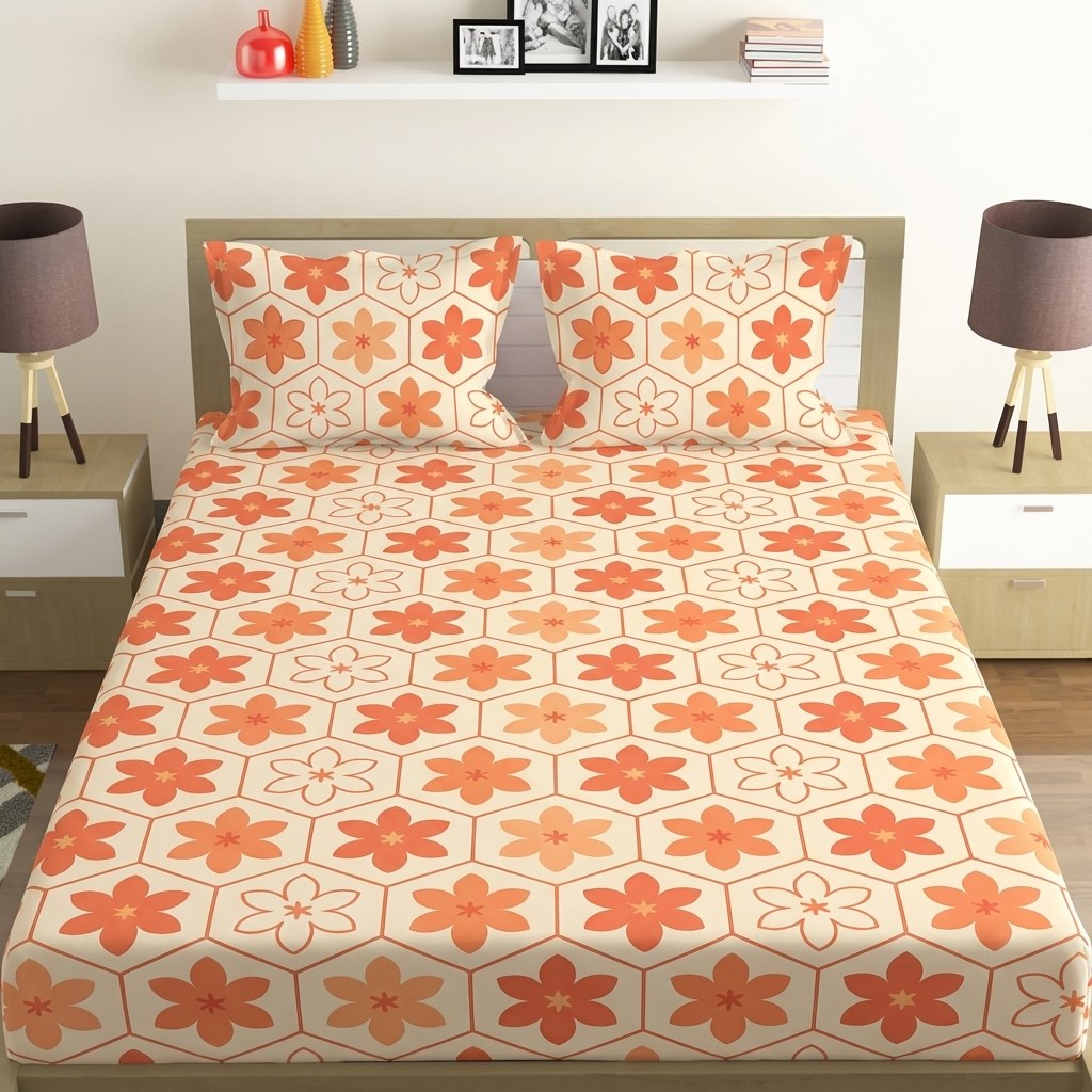 Blooming Hex Petal Grid soft cotton bedsheet and pillow cover sets