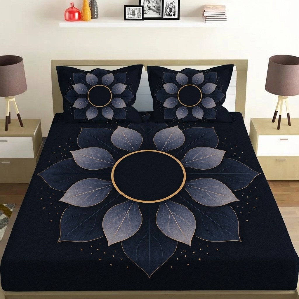 Petal Eclipse Mandala designer printed bedsheets with matching pillow covers
