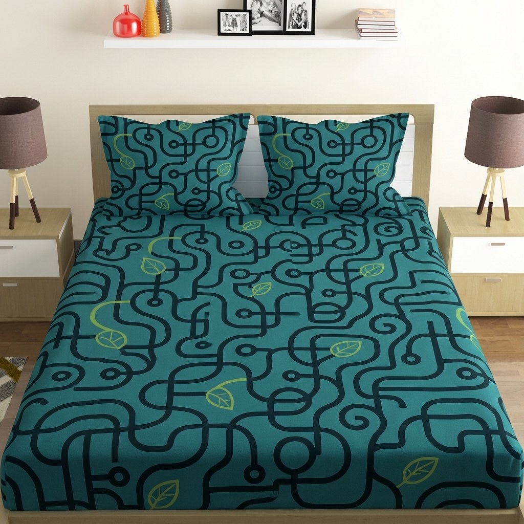 Vine Curl Circuitwork comfortable double bedsheet with 2 pillow covers