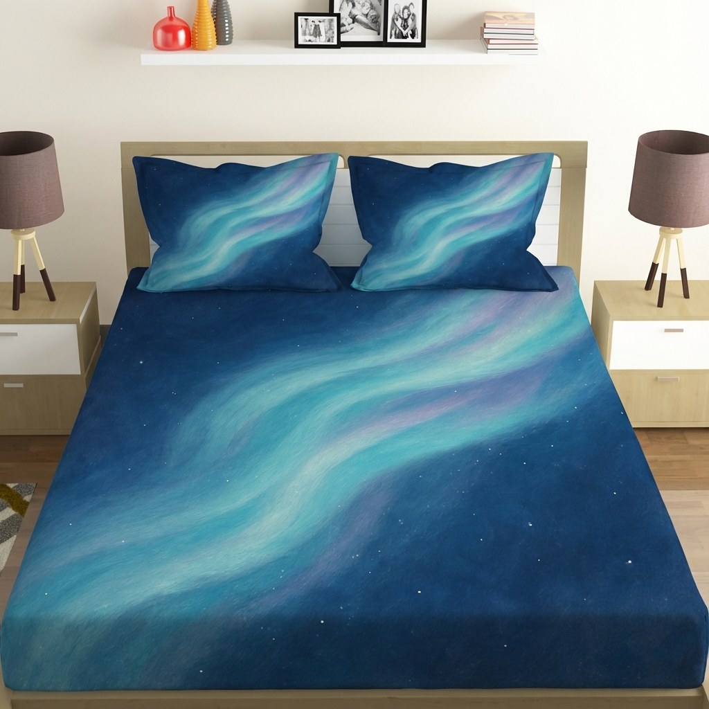 Ion Silk Aurora Drift designer printed bedsheets with matching pillow covers
