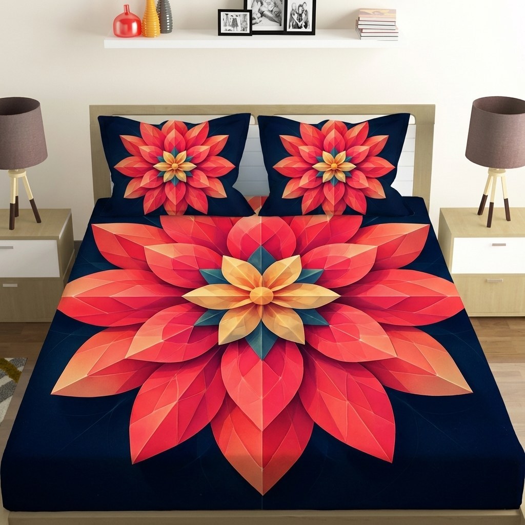 Petal Prism Radiance comfortable double bedsheet with 2 pillow covers