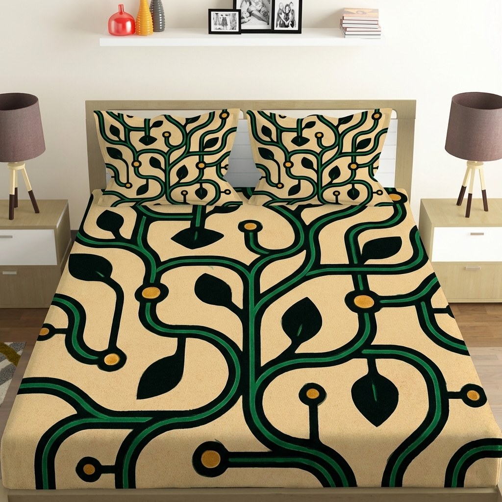 Vine Curl Circuit Weave comfortable double bedsheet with 2 pillow covers