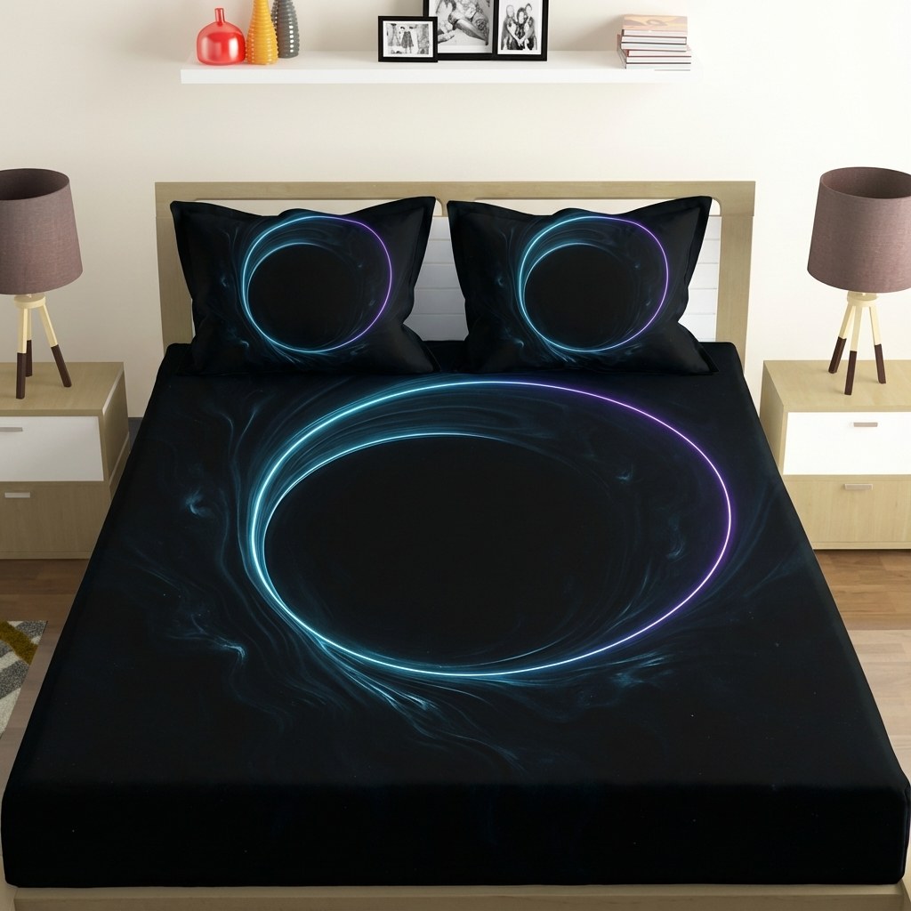 Event Horizon Ink Bloom comfortable double bedsheet with 2 pillow covers
