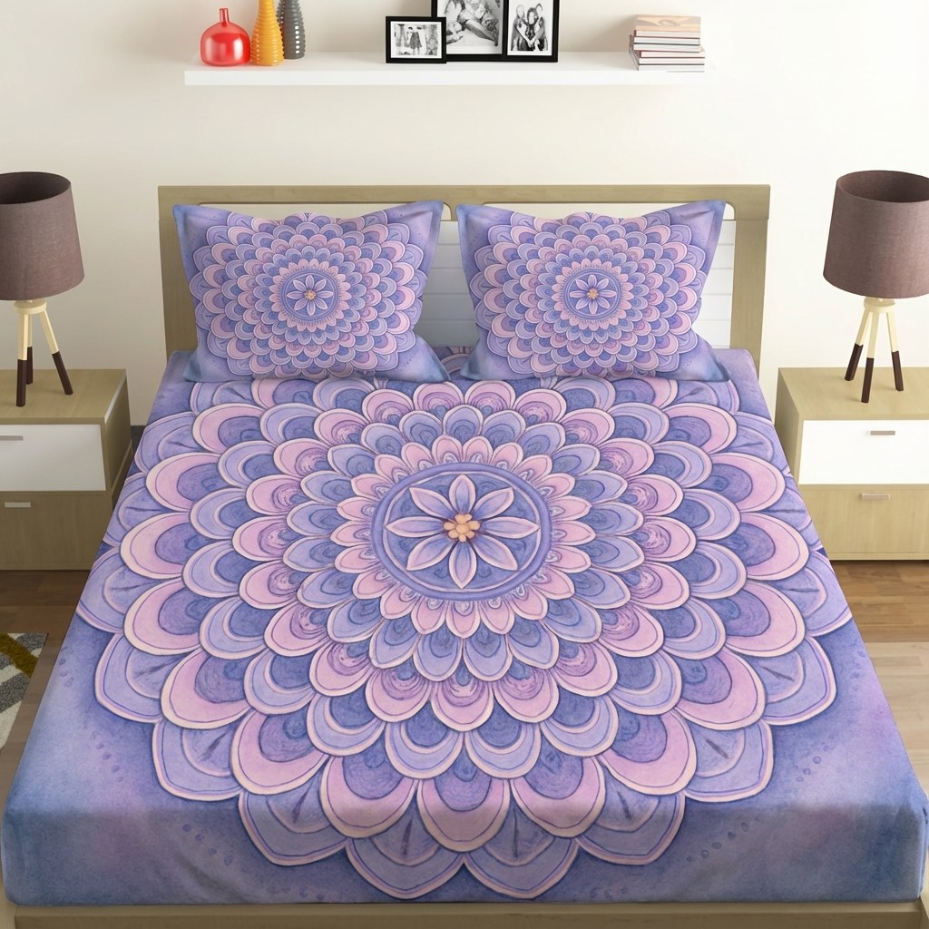 Blossom Ripple Mandala soft cotton bedsheet and pillow cover sets