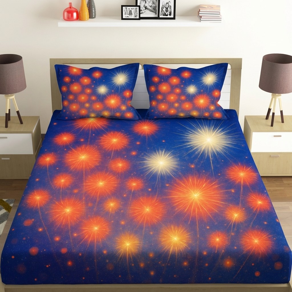 Starburst Orchard Radiance designer printed bedsheets with matching pillow covers