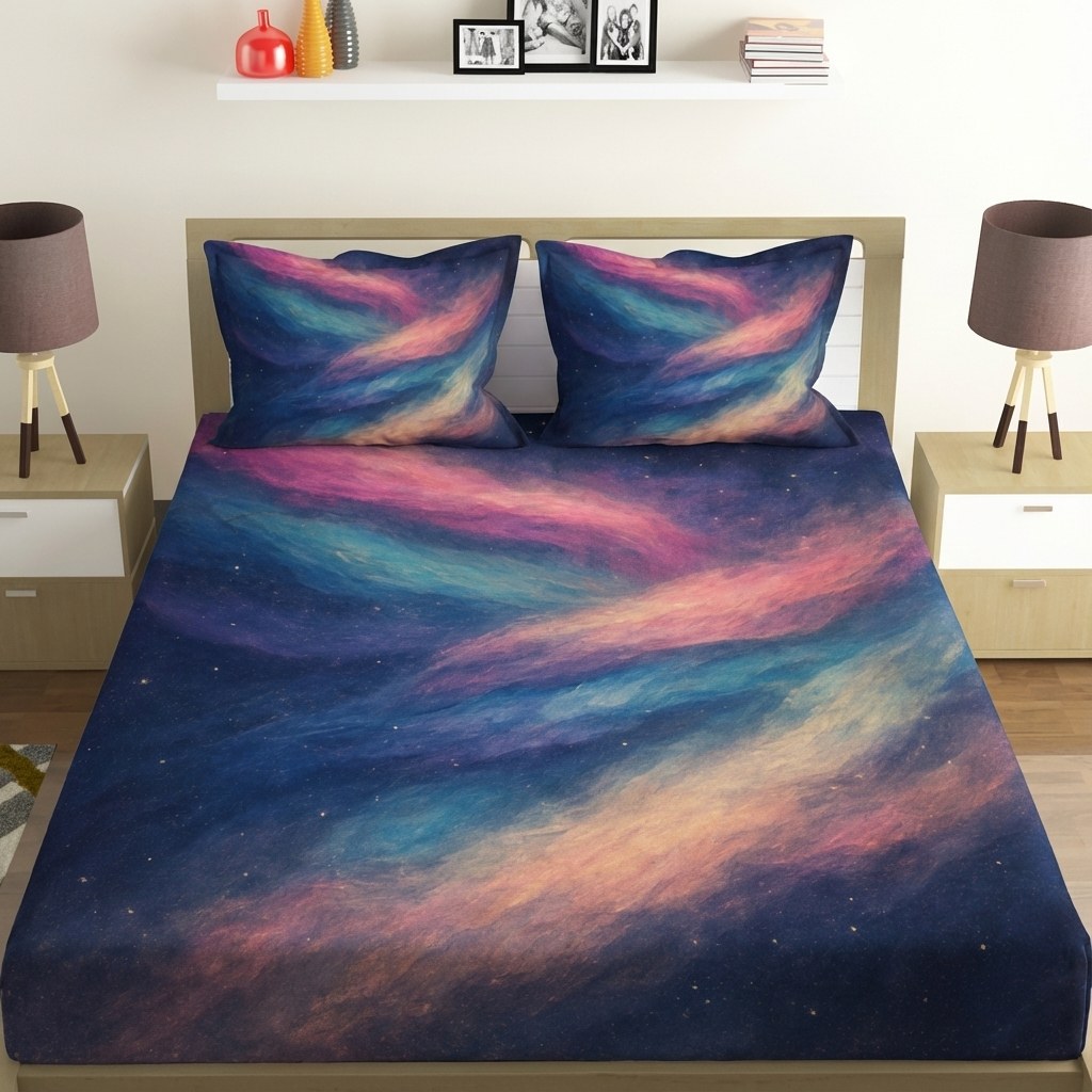 Chromatic Nebula Loom comfortable double bedsheet with 2 pillow covers