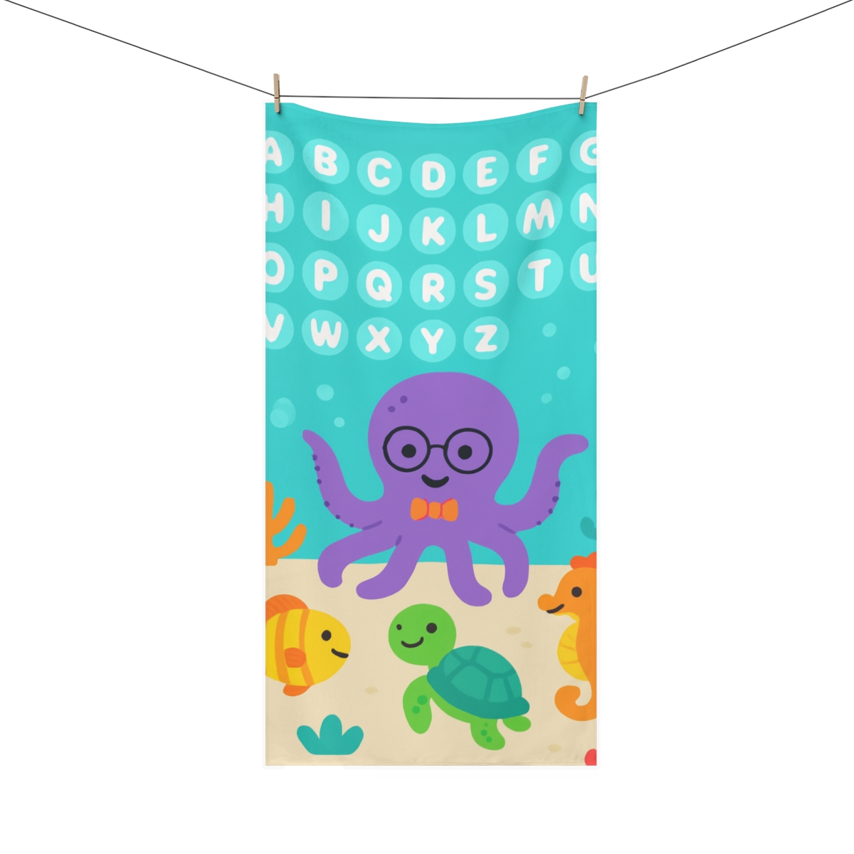 Professor Octopus And The Bubble Alphabet Reef decorative home towelscustom towels