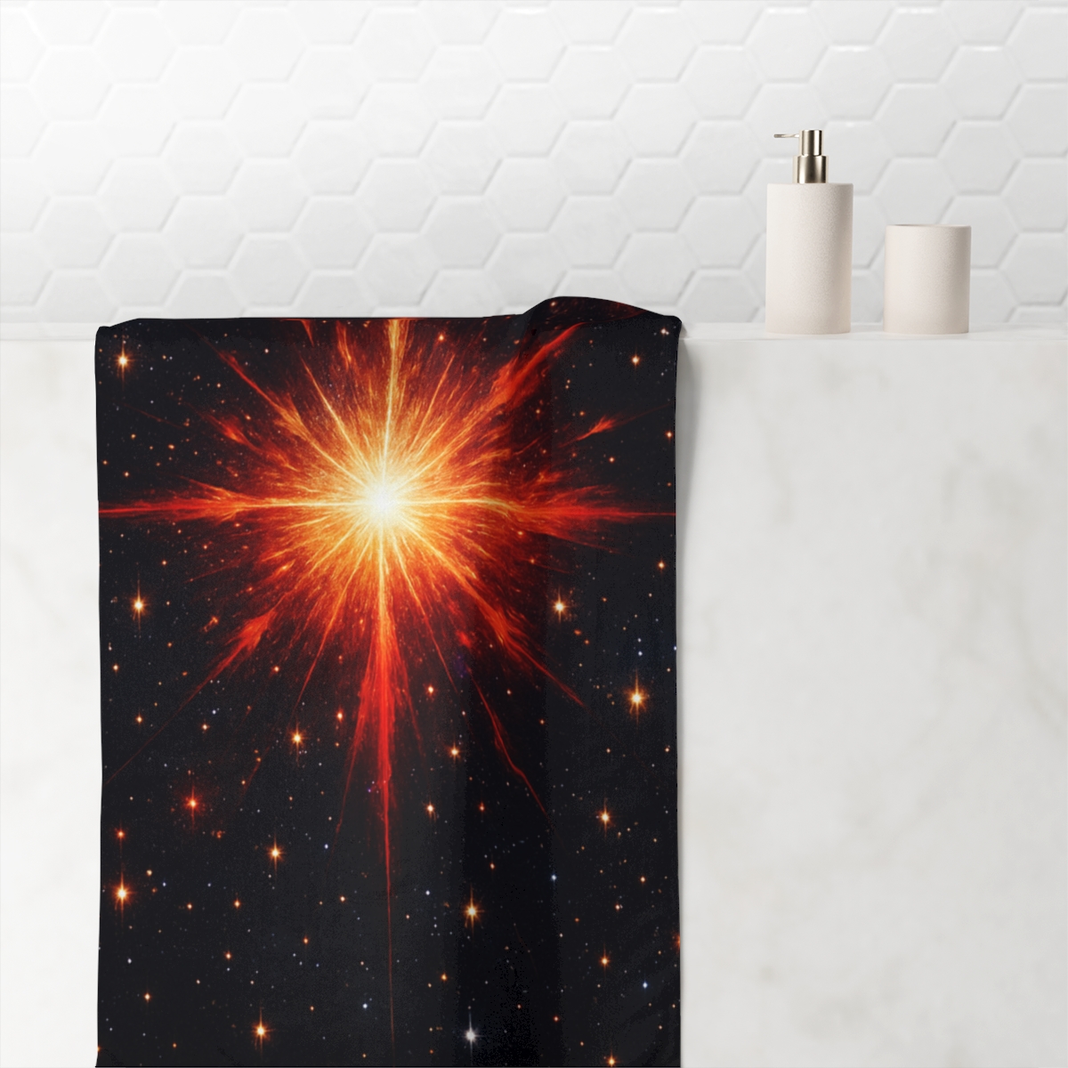 Radiant Star Field Explosion designer printed towels
