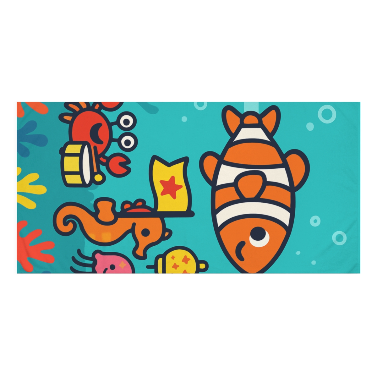 Rainbow Reef Rocket Parade designer printed towels