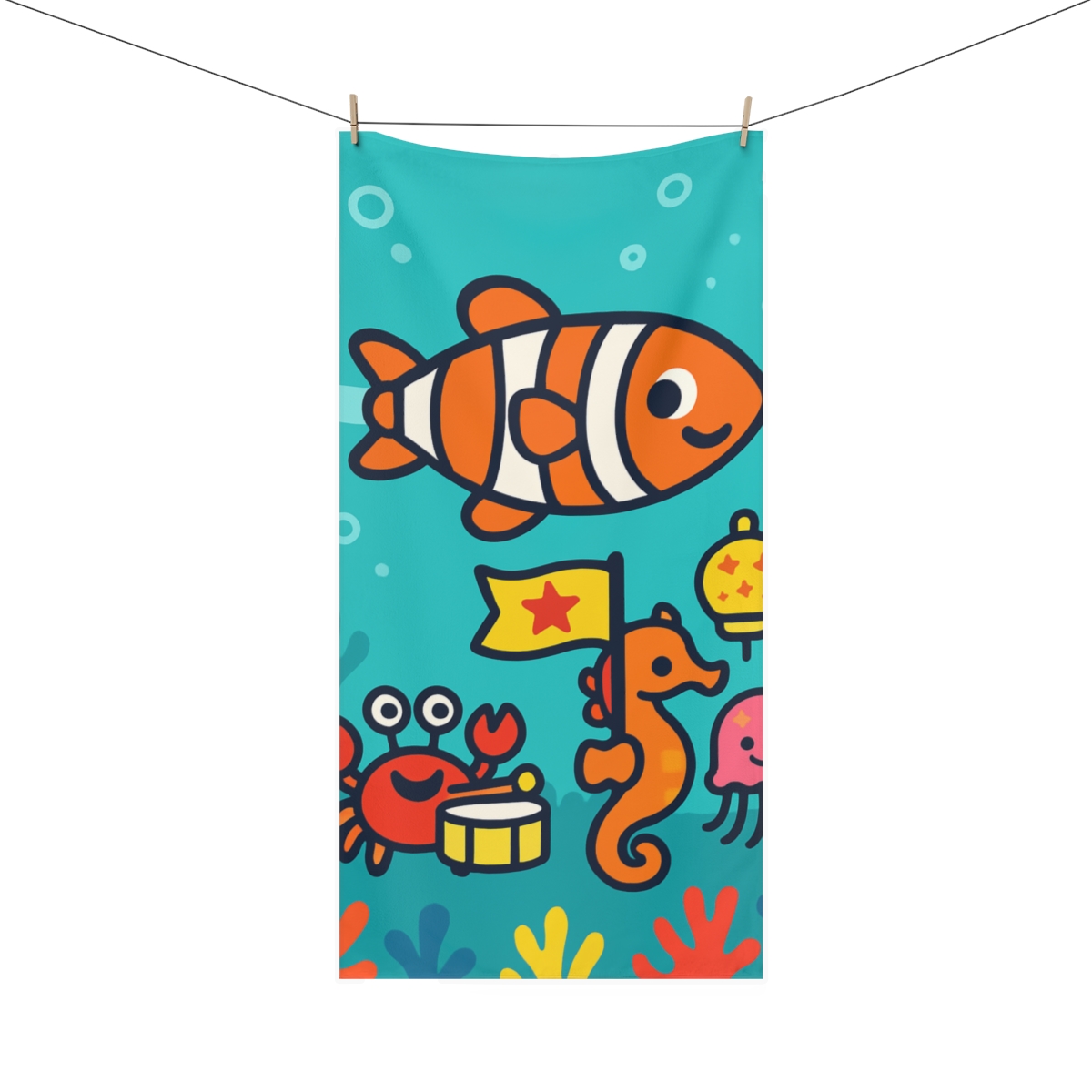 Rainbow Reef Rocket Parade designer printed towels